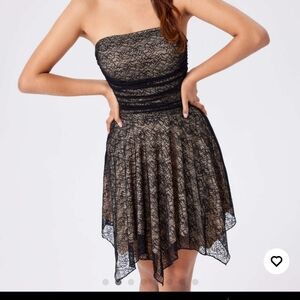 CIDER Floral Ruched Elegant Black‎ Lace Strapless Dress size large Juniors  Nwt